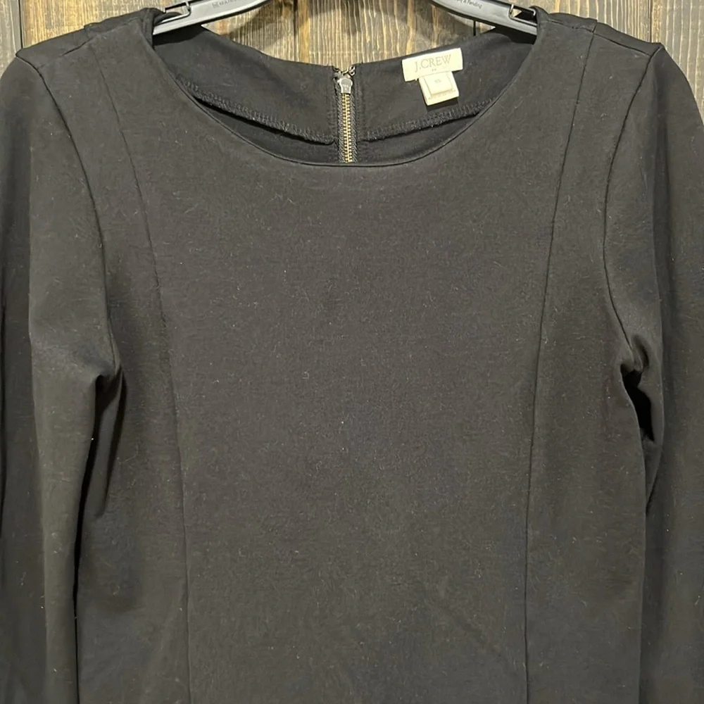 J. Crew Little Black Dress XS Long Sleeves Ponte Stretch Zipper Back LBD Neutral